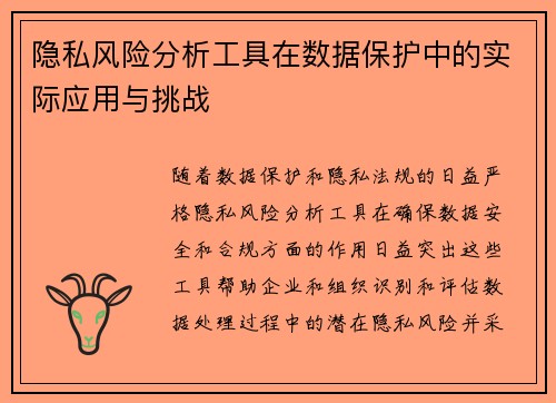 隐私风险分析工具在数据保护中的实际应用与挑战